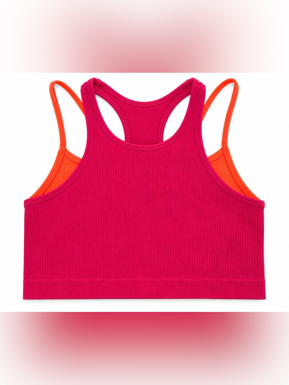 FP Movement Free People Ribbed Layered Sports Bra Crop Top Pink Orange XL